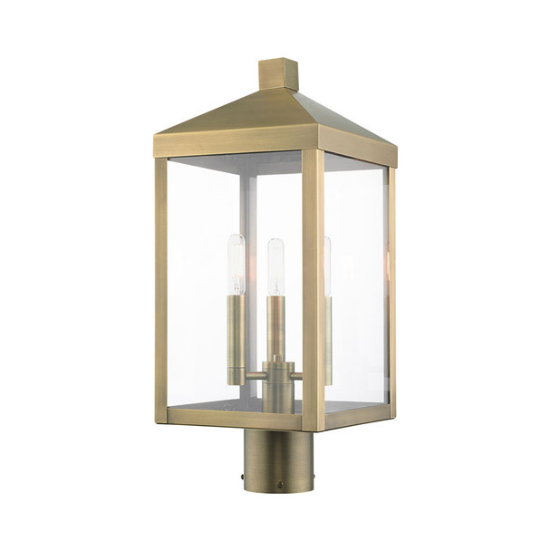 Livex Lighting 3 Lt Antique Brass Outdoor Post Top Lantern - 20592-01