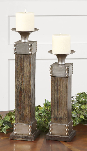 Uttermost Lican Natural Wood Candleholders, Set/2