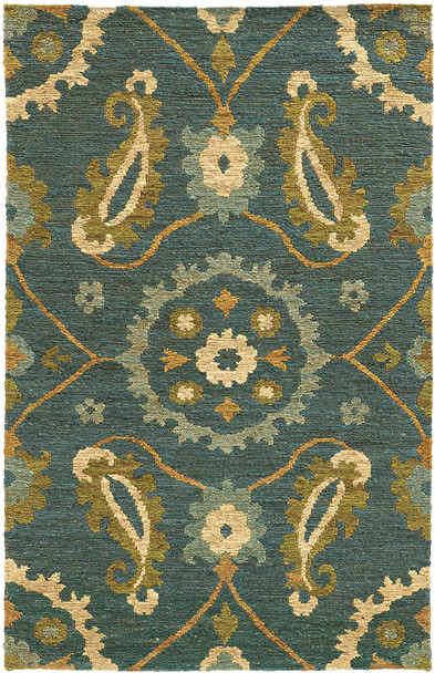 Tommy Bahama Valencia 57702 Floral Blue/ Green Area Rug - 8' X 10'