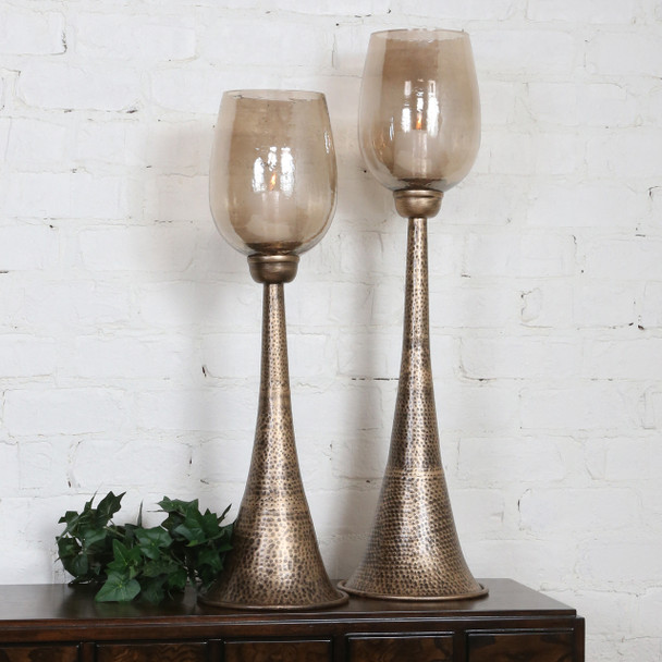 Uttermost Badal Antiqued Gold Candleholders Set/2