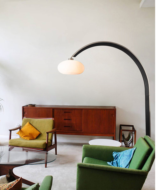 Nova of California Vaulted 86" Arc Lamp In Satin Nickel And Espresso With Dimmer Switch Designed By Peter Morelli In 1968 1-Light