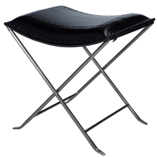 Melton Black Leather Stool