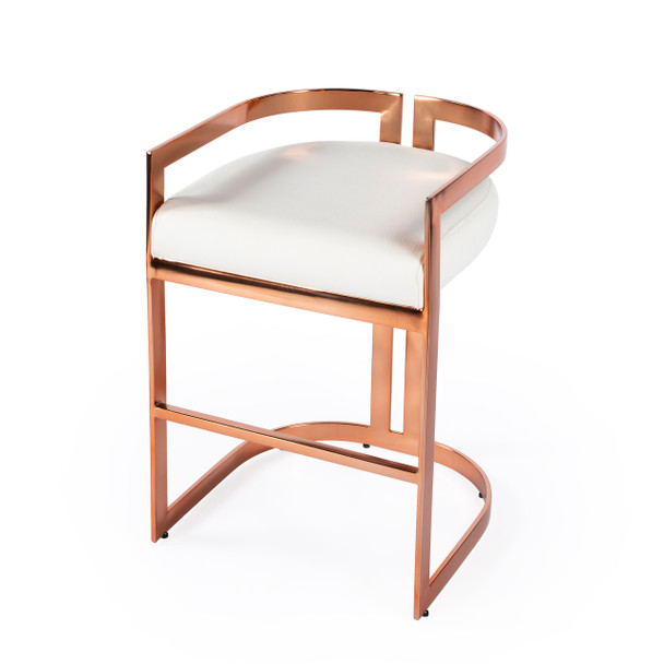 Clarence Rose Gold & White Faux Leather Counter Stool