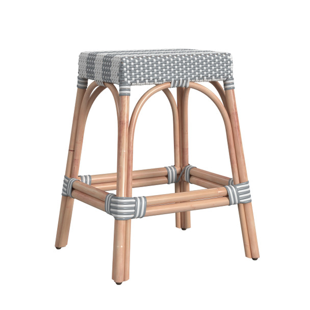 Robias 24.5"  Grey Rectangular Rattan Counter Stool
