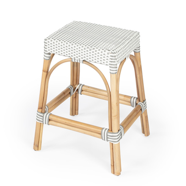 Robias  24.5" Grey & White Rectangular Rattan Counter Stool