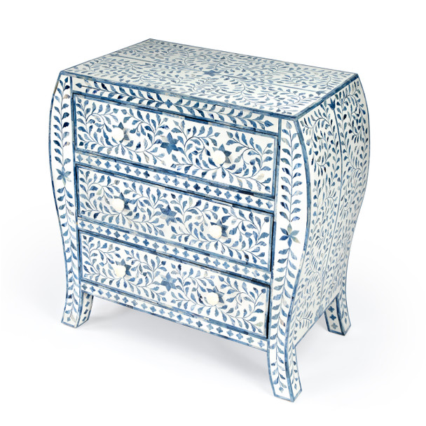 Trubadur Blue And White Bone Inlay 3 Drawer Chest