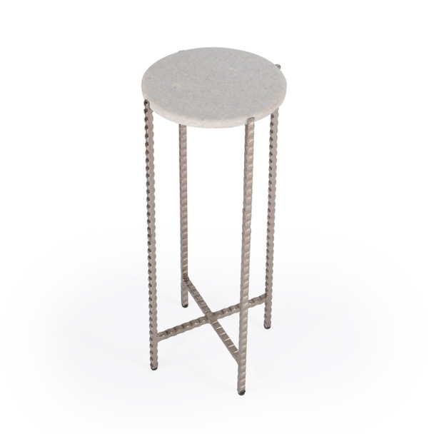 Nigella White Marble And Silver Cross Legs Side Table