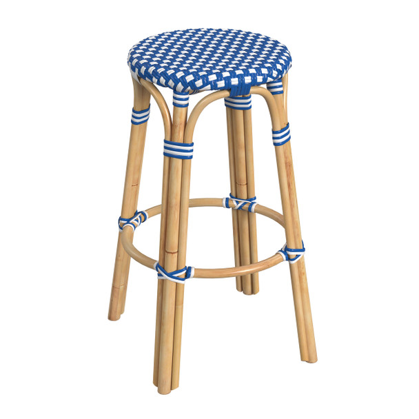 Tobias 30" Sky Blue Round Rattan Bar Stool