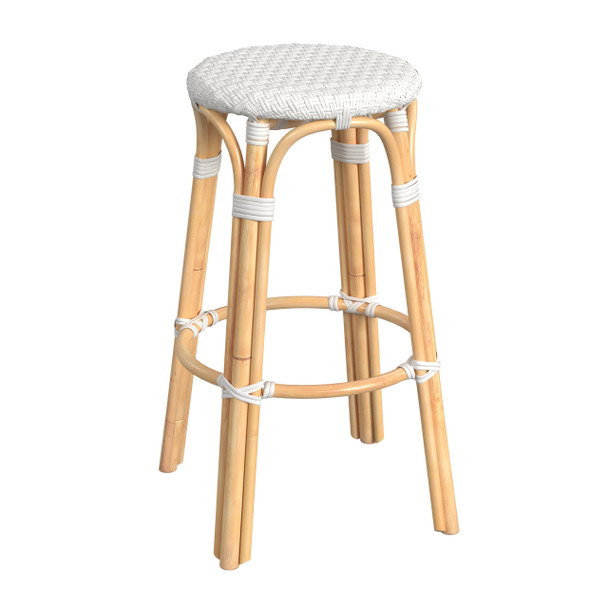 Tobias 30" Glossy White Round Rattan Bar Stool