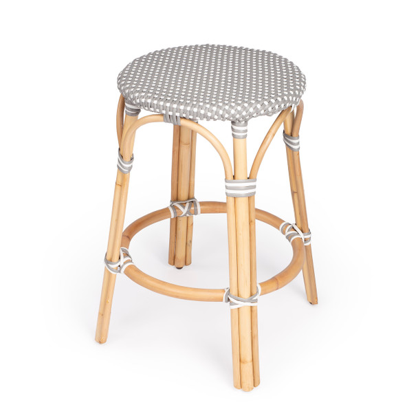 Tobias 24" Gray & White Rattan Round Counter Stool