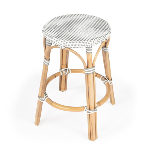 Tobias  24" Grey & White Rattan Round Counter Stool