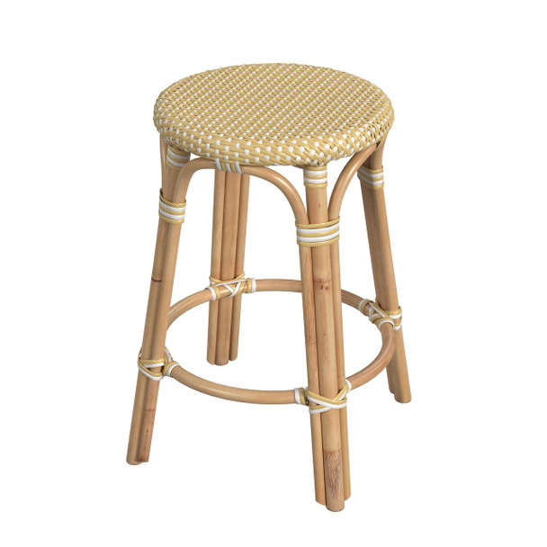 Tobias 24" Yellow And White Rattan Round Counter Stool