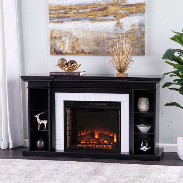Henstinger Electric Fireplace W/ Bookcase - Black