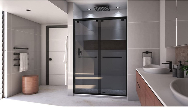 DreamLine Encore 50-54 in. W x 76 in. H Semi-Frameless Bypass Sliding Shower Door in Satin Black and Gray Glass 