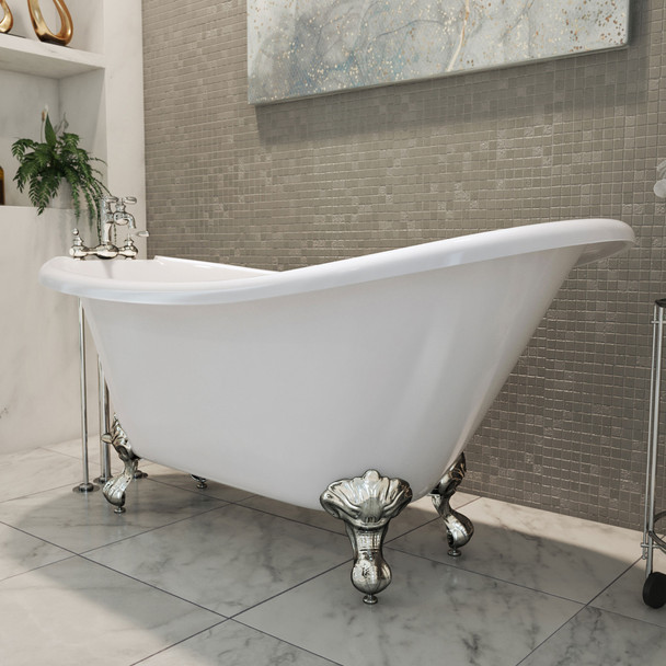 Dreamline Atlantic 61 In. L X 28 In. H Acrylic Freestanding Bathtub With Chrome Finish BTAC6228FFXXF01