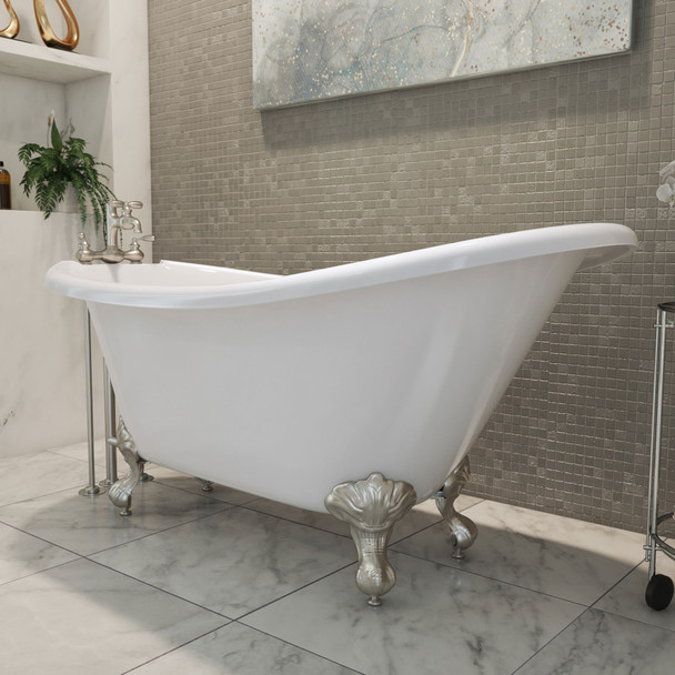 Dreamline Atlantic 61 In. L X 28 In. H Acrylic Freestanding Bathtub With Brushed Nickel Finish BTAC6228FFXXF04