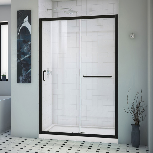 Dreamline Infinity-z 44-48 In. W X 72 In. H Semi-frameless Sliding Shower Door, Clear Glass In Satin Black SHDR-0948720-09
