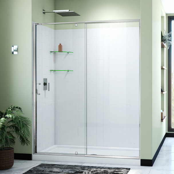 Dreamline Flex 36 In. D X 60 In. W X 78 3/4 In. H Pivot Shower Door, Base, And Wall Kit - D2226036X