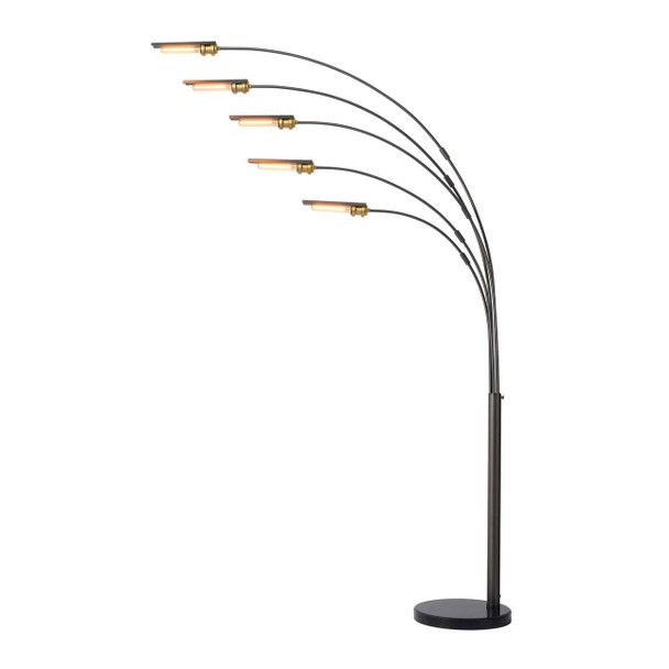 Nova of California Newport 91" 5 Light Arc Lamp In Gunmetal And Brushed Brass Accents With Dimmer Switch