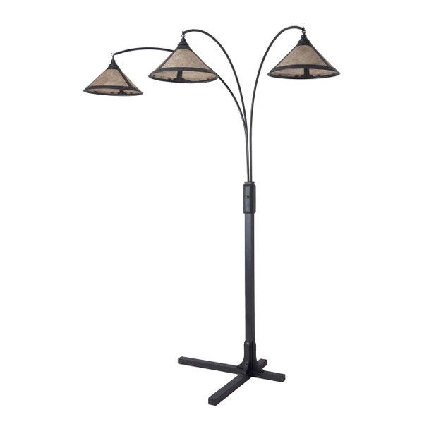 Nova of California Natural Mica 86" 3 Light Arc Lamp In Charcoal Gray And Gunmetal With Dimmer Switch
