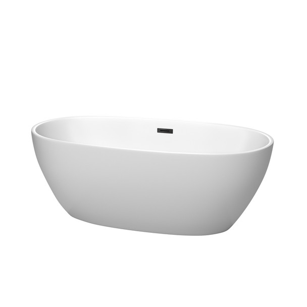 Juno 63 Inch Freestanding Bathtub In Matte White With Matte Black Drain And Overflow Trim