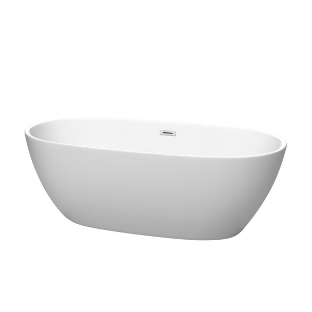 Juno 67 Inch Freestanding Bathtub In Matte White With Polished Chrome Drain And Overflow Trim