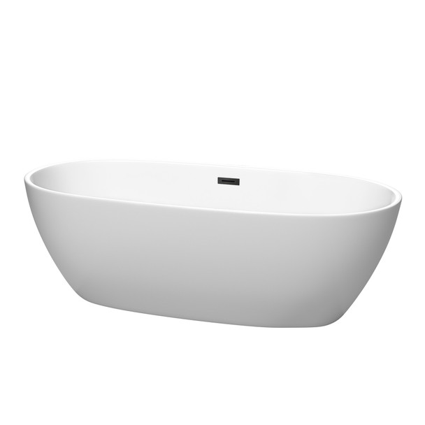 Juno 71 Inch Freestanding Bathtub In Matte White With Matte Black Drain And Overflow Trim