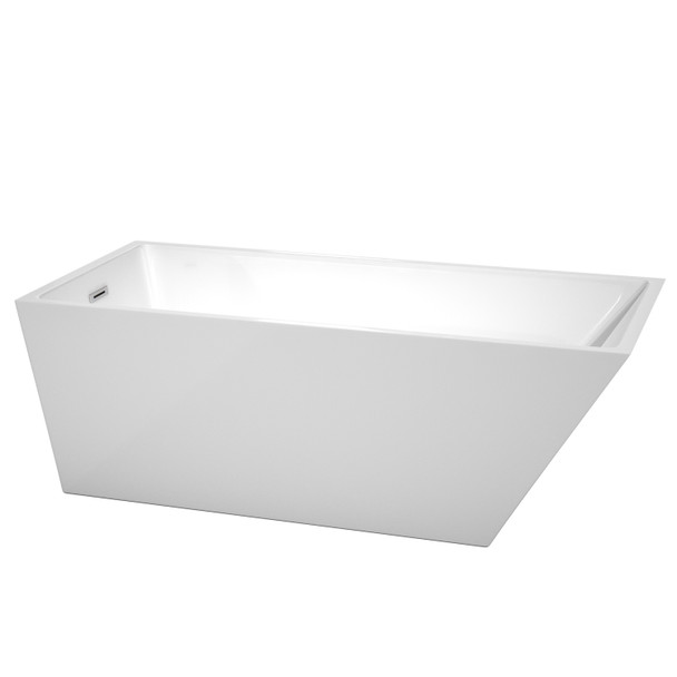 Hannah 67 Inch Freestanding Bathtub In White With Polished Chrome Drain And Overflow Trim