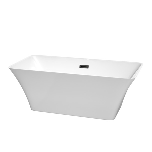 Tiffany 59 Inch Freestanding Bathtub In White With Matte Black Drain And Overflow Trim