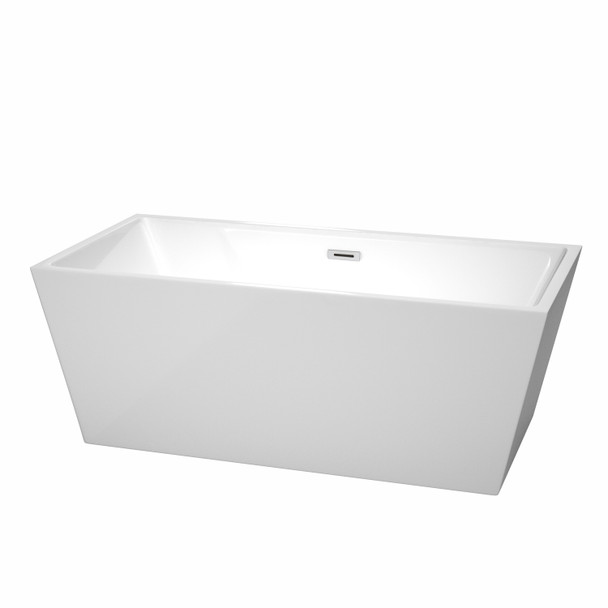 Sara 63 Inch Freestanding Bathtub In White With Polished Chrome Drain And Overflow Trim