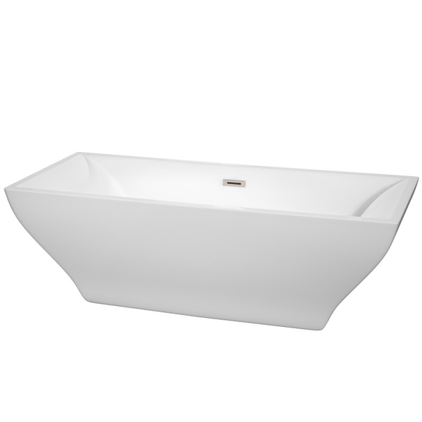 Maryam 71 Inch Freestanding Bathtub In White With Brushed Nickel Drain And Overflow Trim