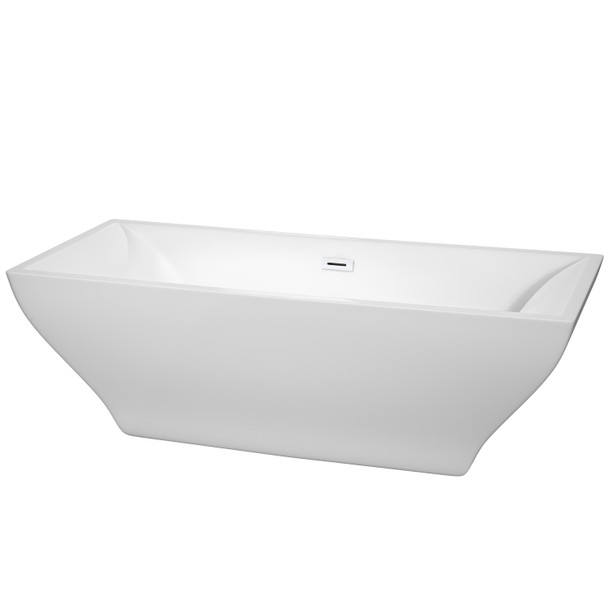 Maryam 71 Inch Freestanding Bathtub In White With Shiny White Drain And Overflow Trim