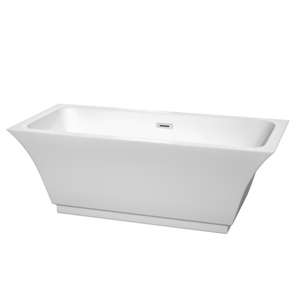 Galina 67 Inch Freestanding Bathtub In White With Polished Chrome Drain And Overflow Trim