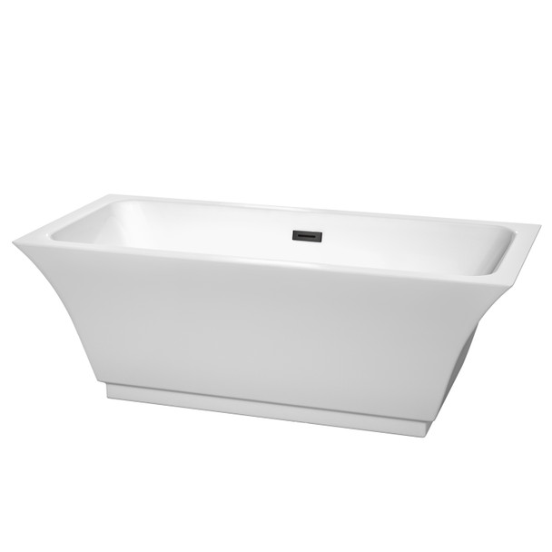 Galina 67 Inch Freestanding Bathtub In White With Matte Black Drain And Overflow Trim