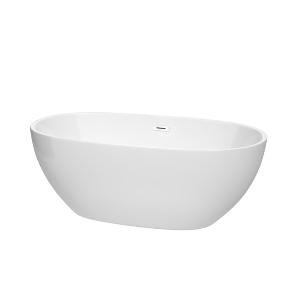 Juno 63 Inch Freestanding Bathtub In White With Shiny White Drain And Overflow Trim