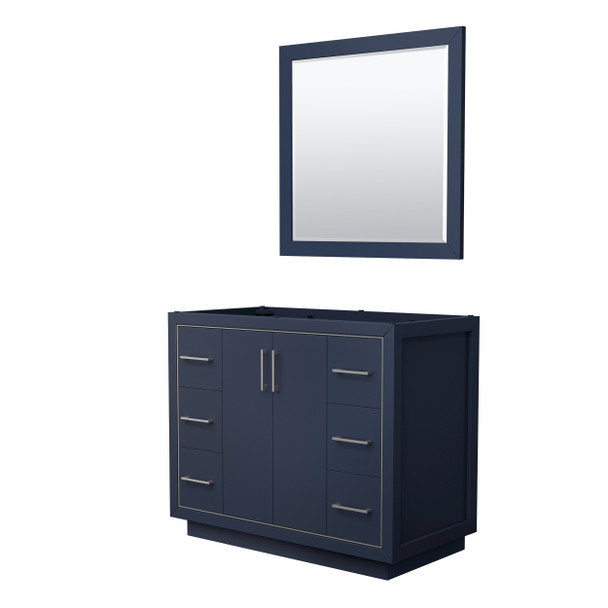 Icon 42 Inch Single Bathroom Vanity In Dark Blue, No Countertop, No Sink, Brushed Nickel Trim, 34 Inch Mirror