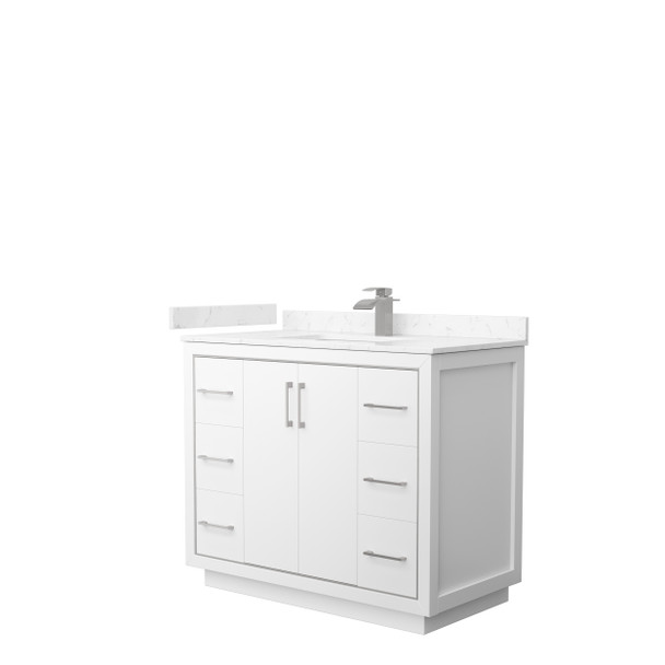 Icon 42 Inch Single Bathroom Vanity In White, Carrara Cultured Marble Countertop, Undermount Square Sink, Brushed Nickel Trim