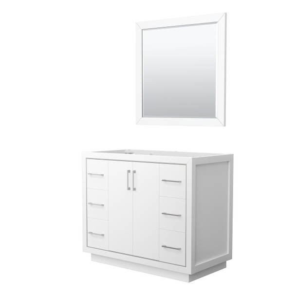 Icon 42 Inch Single Bathroom Vanity In White, No Countertop, No Sink, Brushed Nickel Trim, 34 Inch Mirror