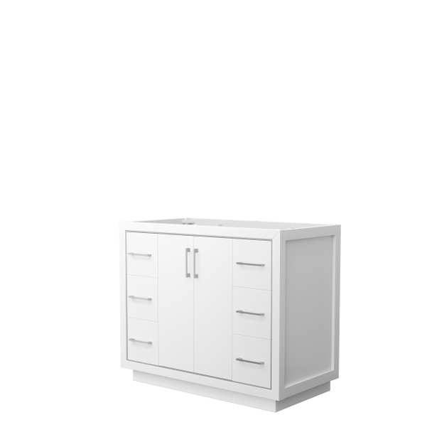 Icon 42 Inch Single Bathroom Vanity In White, No Countertop, No Sink, Brushed Nickel Trim