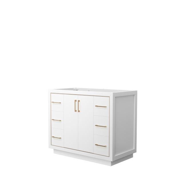 Icon 42 Inch Single Bathroom Vanity In White, No Countertop, No Sink, Satin Bronze Trim