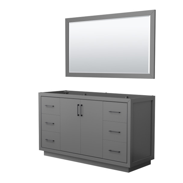 Icon 60 Inch Single Bathroom Vanity In Dark Gray, No Countertop, No Sink, Matte Black Trim, 58 Inch Mirror