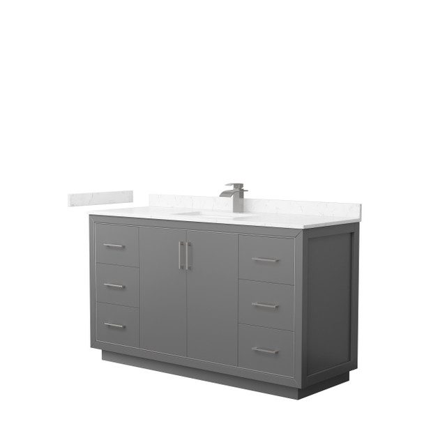 Icon 60 Inch Single Bathroom Vanity In Dark Gray, Carrara Cultured Marble Countertop, Undermount Square Sink, Brushed Nickel Trim