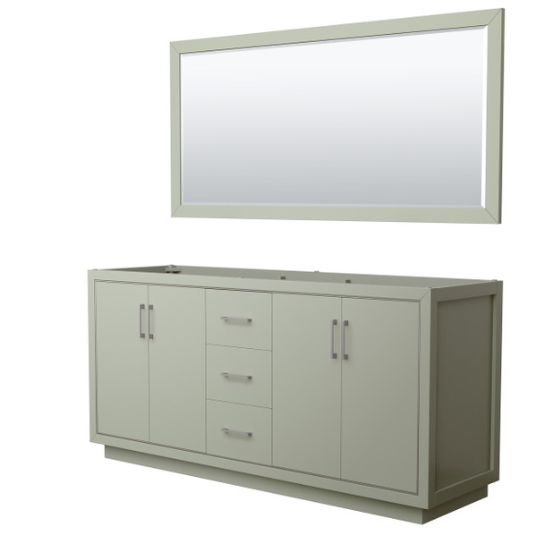Icon 72 Inch Double Bathroom Vanity In Light Green, No Countertop, No Sink, Brushed Nickel Trim, 70 Inch Mirror