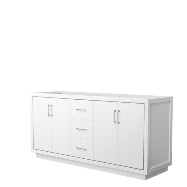 Icon 72 Inch Double Bathroom Vanity In White, No Countertop, No Sink, Brushed Nickel Trim