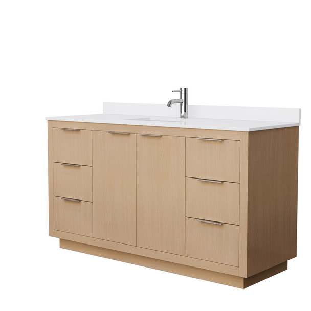 Maroni 60 Inch Single Bathroom Vanity In Light Straw, White Cultured Marble Countertop, Undermount Square Sink