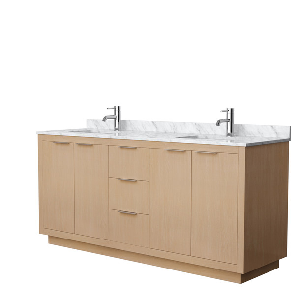 Maroni 72 Inch Double Bathroom Vanity In Light Straw, White Carrara Marble Countertop, Undermount Square Sinks
