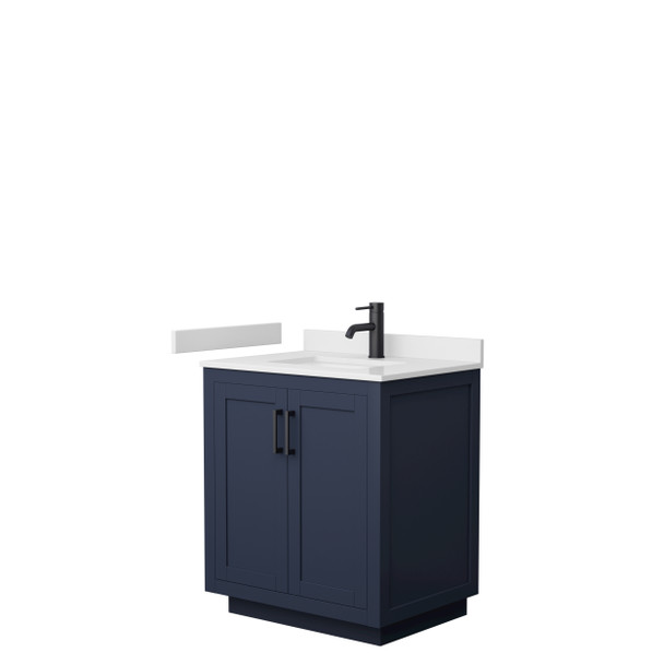 Miranda 30 Inch Single Bathroom Vanity In Dark Blue, White Cultured Marble Countertop, Undermount Square Sink, Matte Black Trim