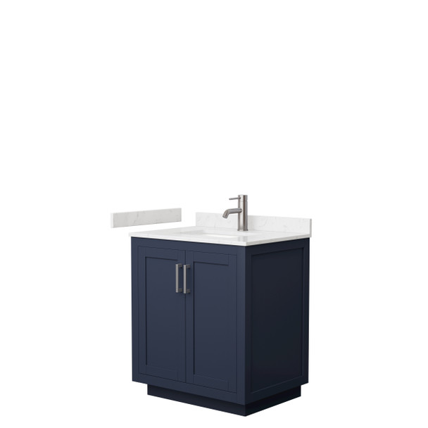 Miranda 30 Inch Single Bathroom Vanity In Dark Blue, Carrara Cultured Marble Countertop, Undermount Square Sink, Brushed Nickel Trim