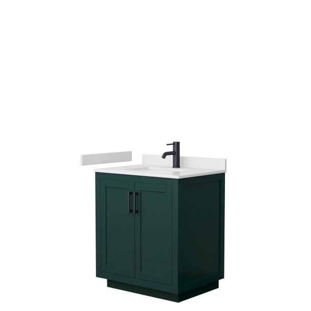 Miranda 30 Inch Single Bathroom Vanity In Green, White Cultured Marble Countertop, Undermount Square Sink, Matte Black Trim