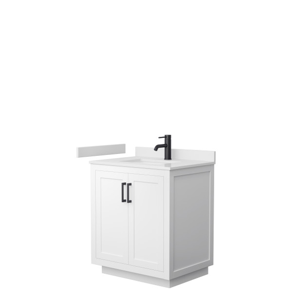 Miranda 30 Inch Single Bathroom Vanity In White, White Cultured Marble Countertop, Undermount Square Sink, Matte Black Trim